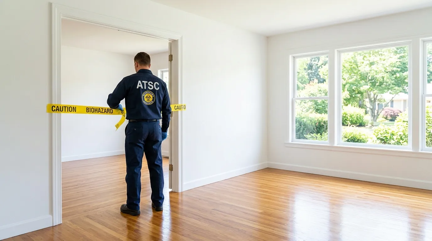 Certified biohazard cleanup crew performing Decomposition Cleanup in Middle Island